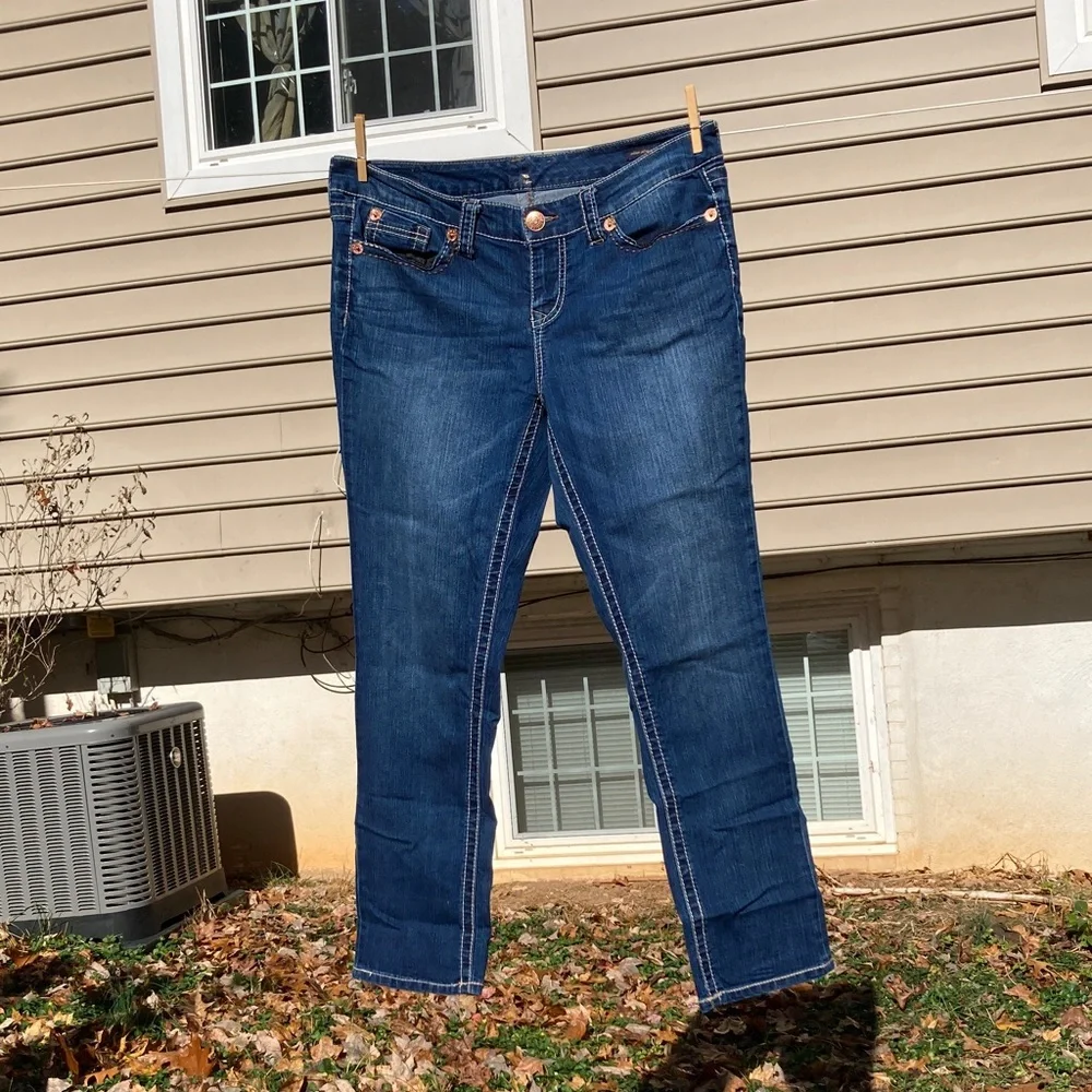 SEVEN 7 Jeans Bling Blingy Straight Leg Frayed Back Pockets Womens 14